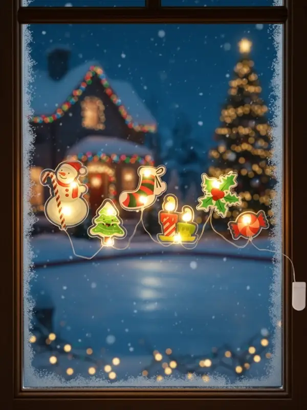 Светодиодная наклейка на окна &laquo;Снеговичок&raquo;, 0.5 м, 6 LED, от батареек CR2032&times;2, свечение тёплое белое