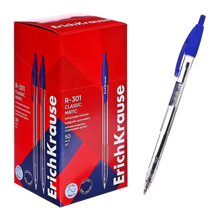Ручка шариковая автоматическая ErichKrause R-301 MATIC, узел 1.0 мм, цвет чернил синий, длина непрерывной линии письма 2000 метров Ручка шариковая автоматическая ErichKrause R-301 MATIC, узел 1.0 мм, цвет чернил синий, длина непрерывной линии письма 2000 метров
