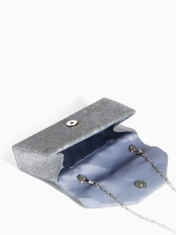 Сумка-клатч на магните, длинная цепь, цвет серебристый