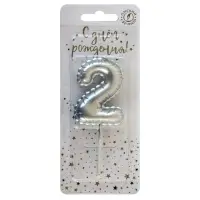 Свеча в торт на шпажке "Воздушая цифра", цифра "2", серебро