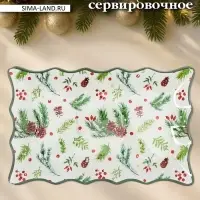 Блюдо новогоднее сервировочное Доляна &laquo;Еловые ветки&raquo;, 25&times;15 см, стекло, белое, зелёное