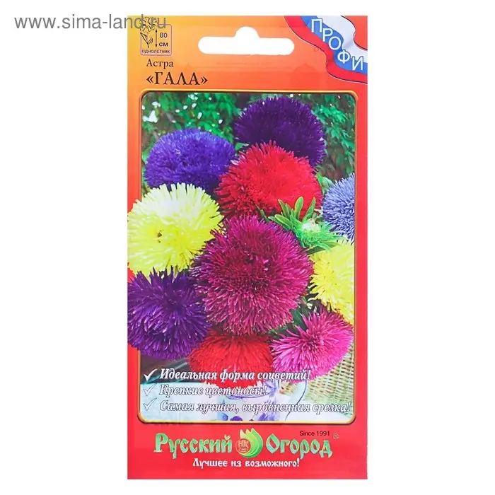 Семена цветов Астра "Гала", смесь , серия Профи, О, 20 шт