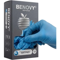 Перчатки нитрил., нестер., н/о, голубой Benovy (M) 100пар/уп CN