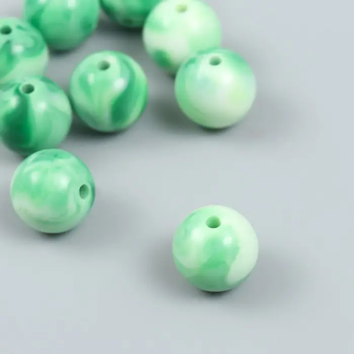 Бусины пластик "Разводы краски. Зелёные" набор 20 гр d=1,6 см