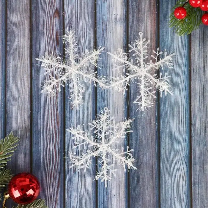 Ёлочные игрушки 3 шт. «Зимнее волшебство. Снежинка - пушинка» пластик, d=10 см, белый Ёлочные игрушки 3 шт. «Зимнее волшебство. Снежинка - пушинка» пластик, d=10 см, белый