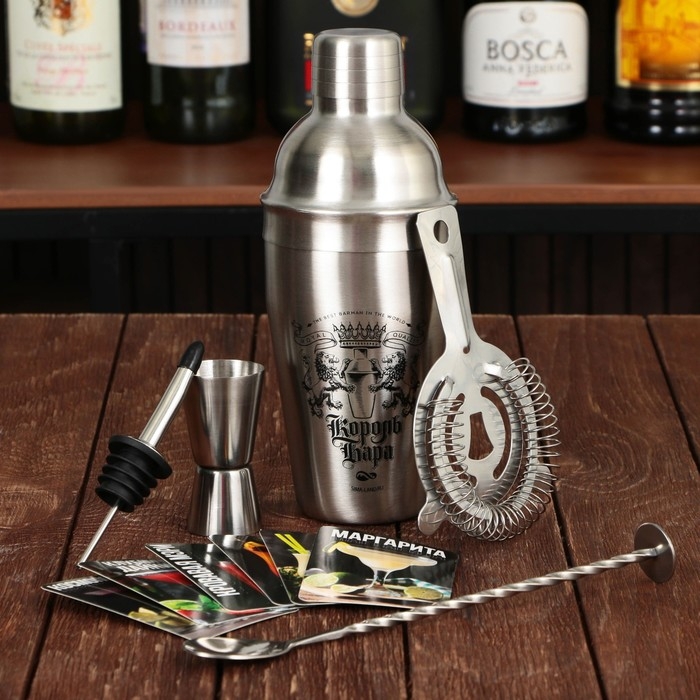 Подарочный набор барный «Король вечеринки»: 5 предметов, карточки с рецептами