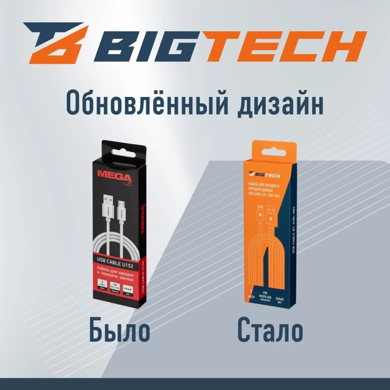 Кабель BigTech 2,4A, 1м, USB - Micro-USB, TPE, белый BT-JCBL-004/U152