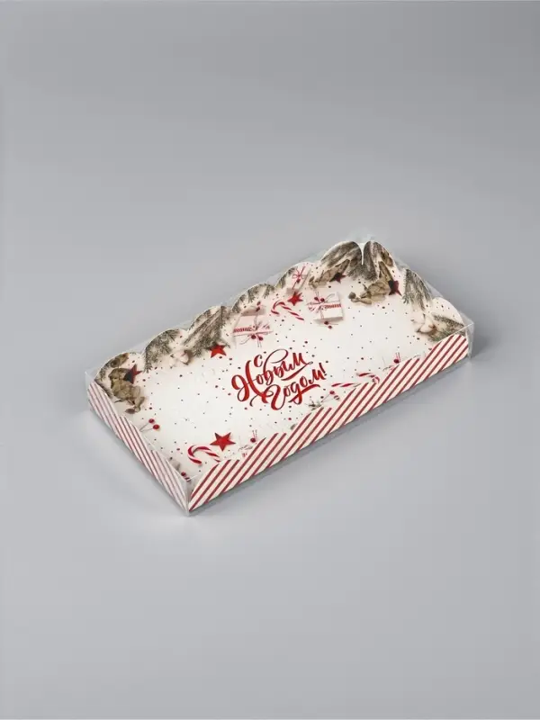 Коробка для кондитерских изделий с пластиковой крышкой &laquo;С Новым годом!&raquo;, 10.5&times;21&times;3 см