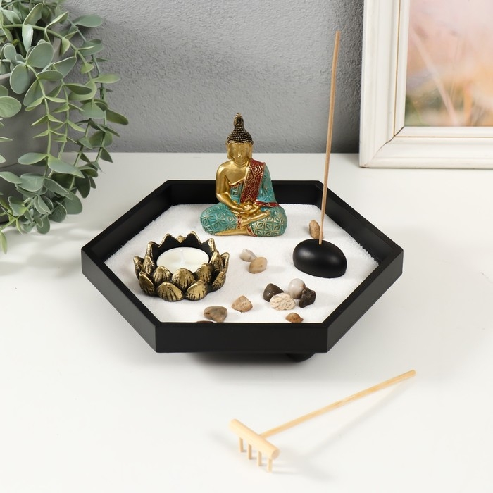 Сад камней Дзен  Сад камней Дзен "Будда и лотос" песок+аромапалочки+свеча 22х19х10 см