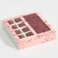 Коробка под 8 конфет и шоколад с ячейками, кондитерская упаковка, &laquo;Розовые цветы&raquo; 18&times;18&times;4 см