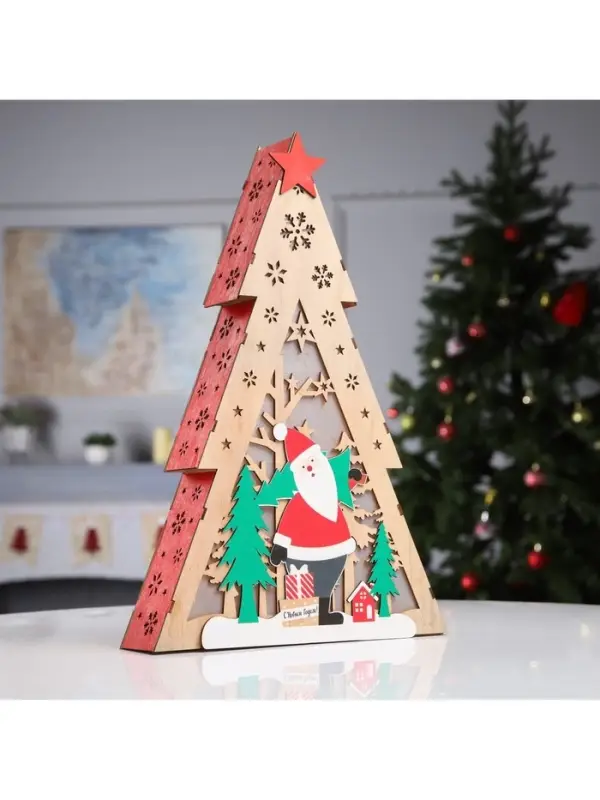 Светодиодная фигура &laquo;Дед Мороз&raquo; 29.5&times;45&times;7 см, дерево, от батареек AАAx2, свечение тёплое белое