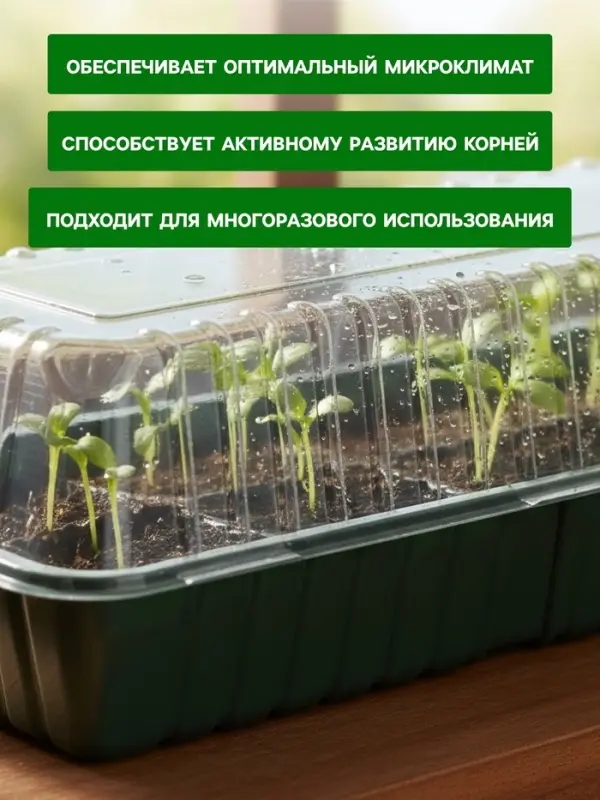 Мини - парник для рассады, 39&times;17.5&times;12 см, без вставок, тёмно-зелёный, пластик, Greengo