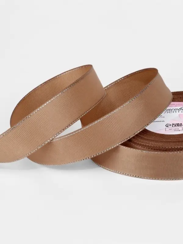 Лента репсовая, с серебряным люрексом, 25 мм, 23&plusmn;1 м, бежевая №173