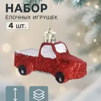 Ёлочные игрушки 4 шт. &laquo;Пикап&raquo;, 7&times;3 см, красный