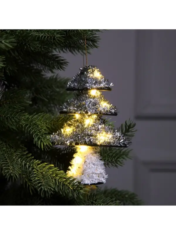 Светодиодная фигура из мишуры &laquo;Ёлочка серебристая&raquo; 17&times;13 см, 10 LED, от батареек AG10&times;3, свечение тёплое белое