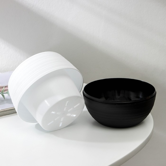 Горшок для цветов с поддоном «Дуэт», 500 мл, пластиковый, чёрно-белый Горшок для цветов с поддоном «Дуэт», 500 мл, пластиковый, чёрно-белый