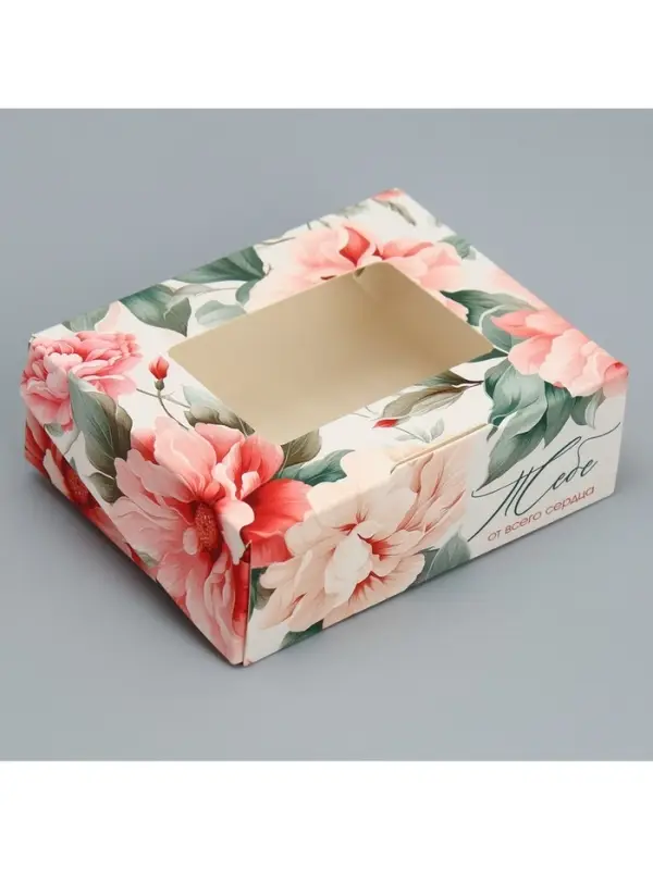 Кондитерская упаковка, коробка с ламинацией &laquo;Цветочный&raquo;, 10&times;8&times;3.5 см