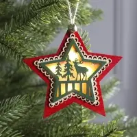 Ёлочная игрушка &laquo;Красная звезда с оленем&raquo;, 10&times;10&times;2 см, 4 LED, от батареек, свечение тёплое белое