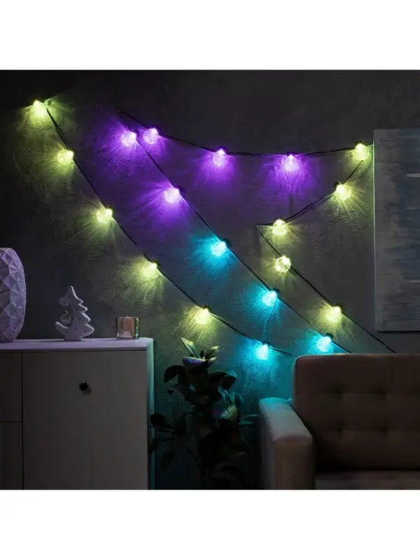 Умная гирлянда &laquo;Нить&raquo; 6 м с насадками &laquo;Рифленые шарики&raquo;, IP20, тёмная нить, 20 LED, свечение RGB, USB