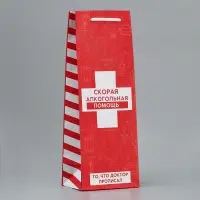 Пакет подарочный под бутылку, упаковка, «Алкопомощь», 36 х 13 х 10 см