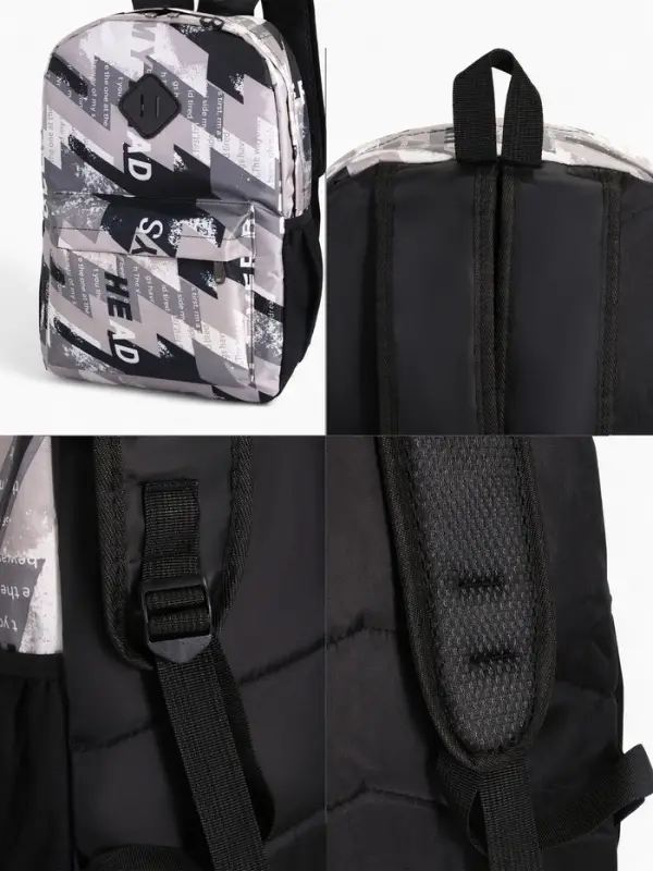 Рюкзак школьный на молнии, с карманами, с абстрактным принтом, размер 30&times;13&times;42 см, серый