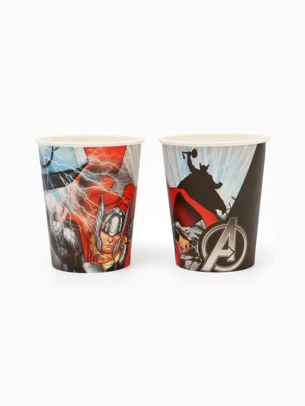 Набор бумажной посуды 10 персон: стакан, тарелка, скатерть, Мстители