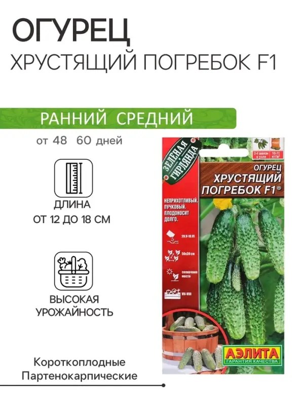 Семена Огурец Семена Огурец "Хрустящий погребок F1", 10 шт.