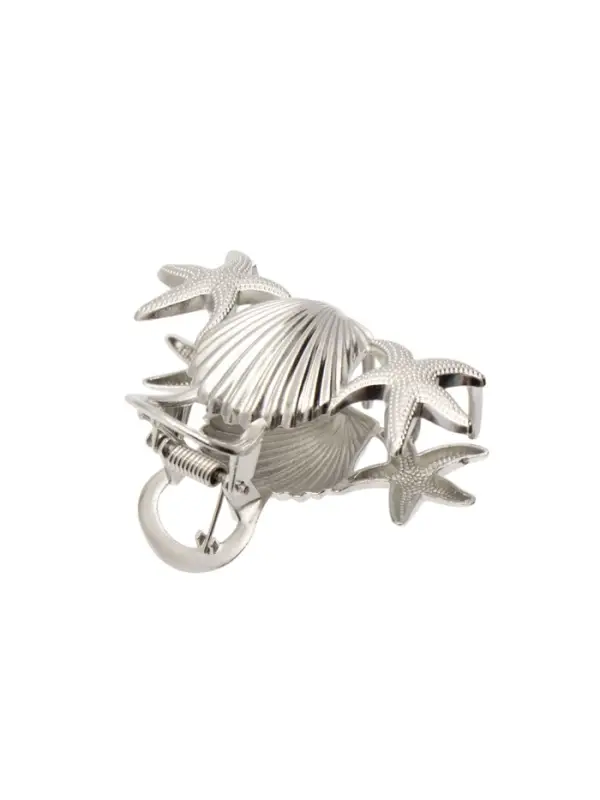 Краб для волос "Лейла море" морские звезды ракушка, 7 см, серебро