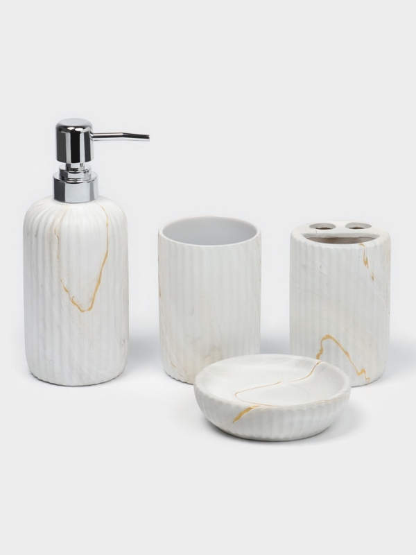 Набор для ванной "Мрамор" 4 предмета (дозатор для мыла, 2 стакана,  мыльница)