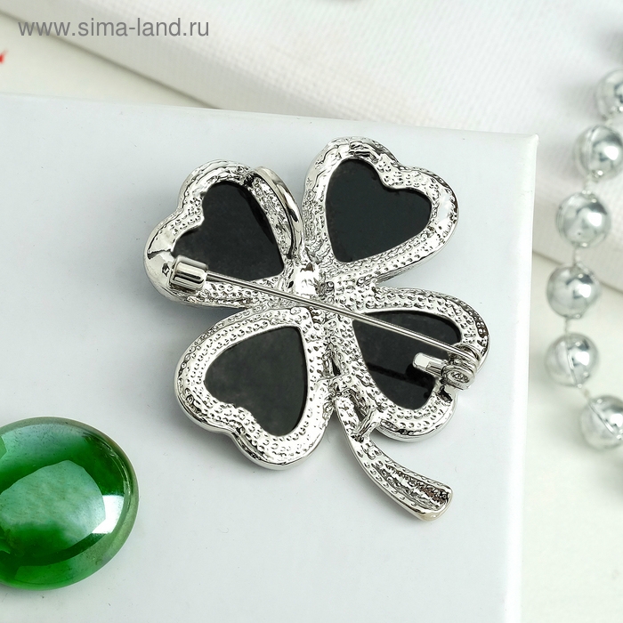 Брошь-кулон «Галиотис» клевер, цвет зелёный в серебре Брошь-кулон «Галиотис» клевер, цвет зелёный в серебре