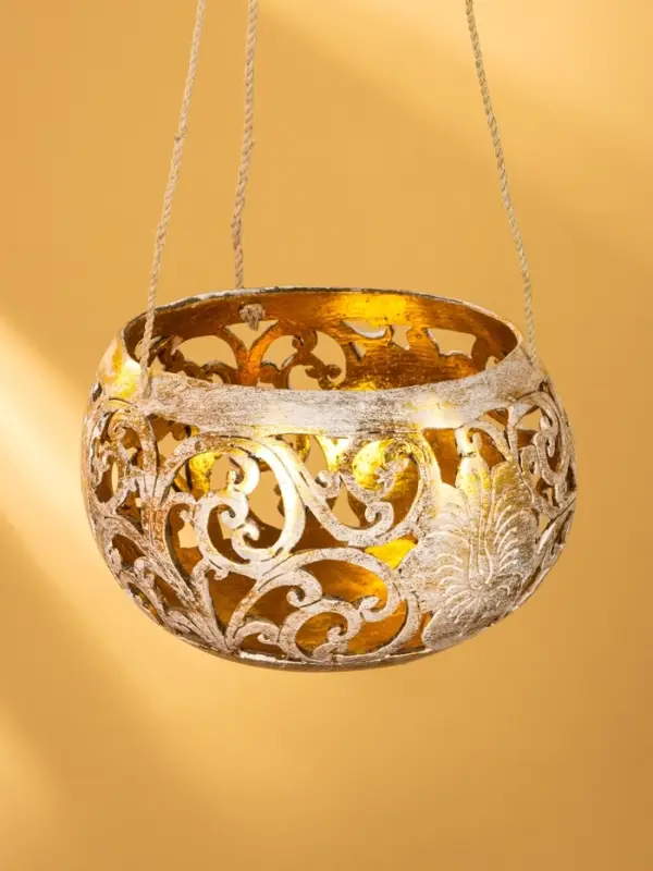 Подсвечник подвесной из кокоса, 14×14×10 см, золотисто-белый