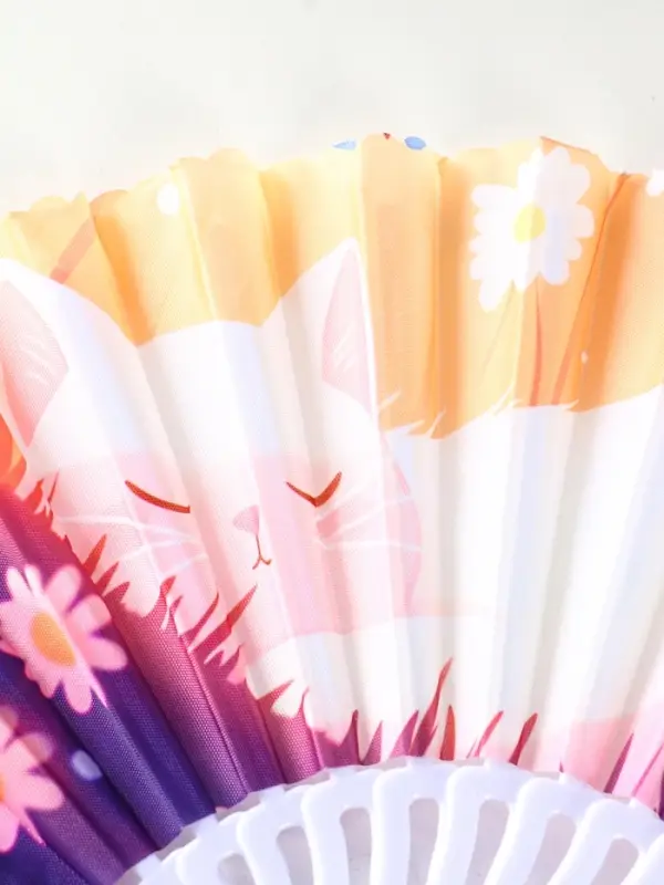 Веер пластик, текстиль  Веер пластик, текстиль "Спящие котики на полянке" МИКС 23 см