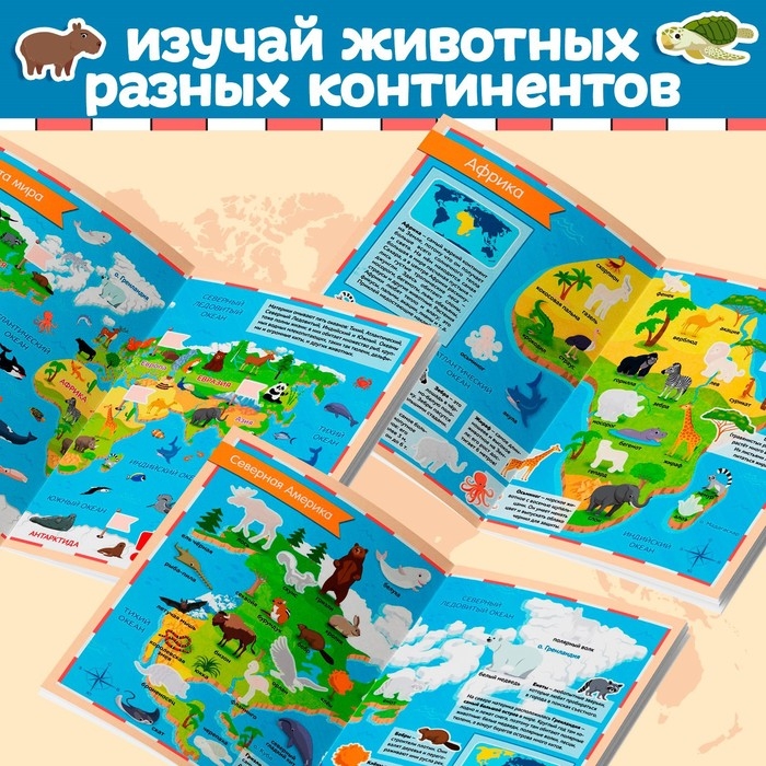 Книга с наклейками «Атлас животных», формат А4, 16 стр. Книга с наклейками «Атлас животных», формат А4, 16 стр.