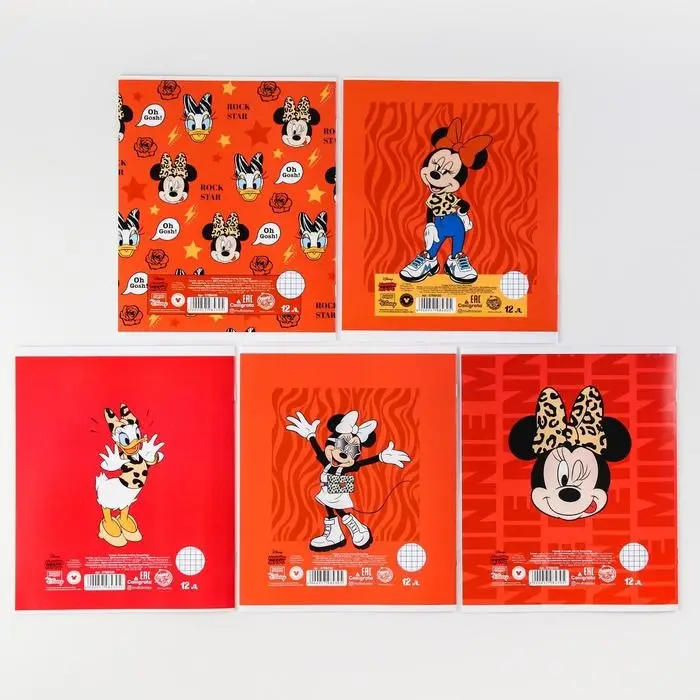 Тетрадь в клетку 12 листов, 5 видов МИКС, обложка мелованный картон, &laquo;Минни Маус&raquo;