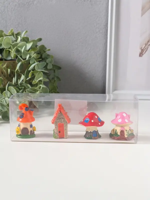 Сувенир полистоун "Домики-грибочки" набор 4 шт 3,5х3,5х5 см