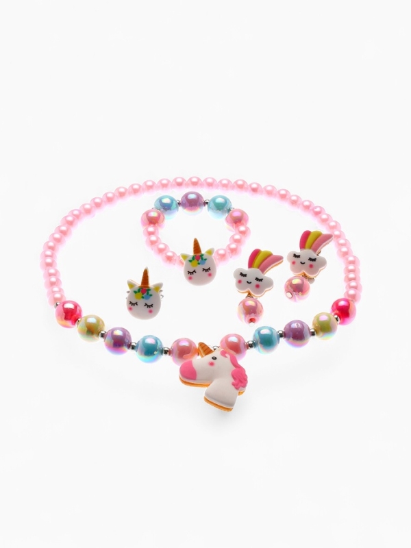 Набор детский Набор детский "Выбражулька" единорог 4 пр-та: кулон, браслет, кольцо, клипсы цв. разноц