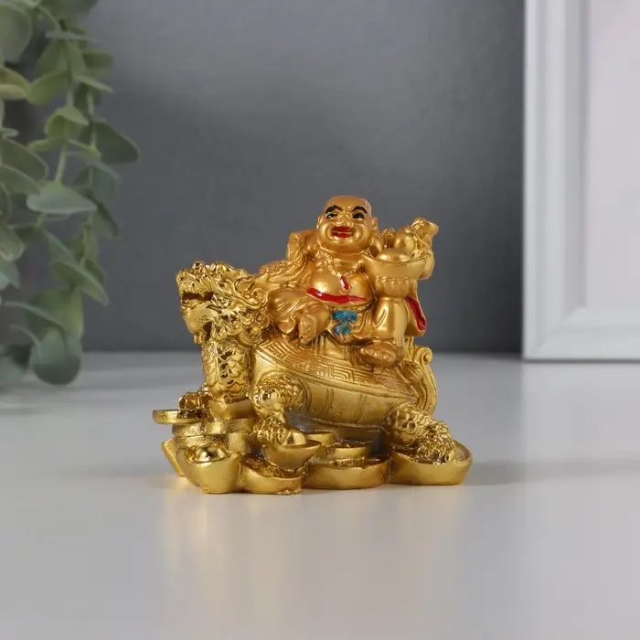 Нэцкэ фигурка &laquo;Хотей на драконочерепахе&raquo;, 7.5&times;7.5 см, под золото