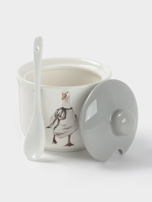 Сахарница с ложкой Доляна "Гуси" цвет белый  10х9 см 300 мл