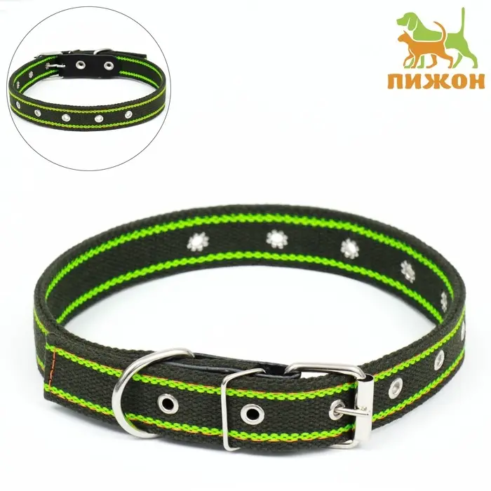 Ошейник брезентовый двухслойный, безразмерный, 67&times;3 см, ОШ до 55 см, хаки, зелёный