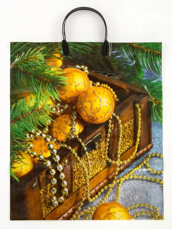 Пакет Пакет "Новогодние сокровища", полиэтиленовый с пластиковой ручкой, 38х45 см, 90 мкм