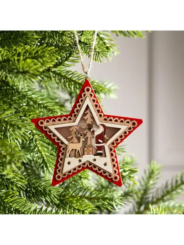 Ёлочная игрушка &laquo;Красная звезда с Дедом Морозом&raquo;, 12&times;12&times;1.5 см, от батареек, свечение тёплое белое