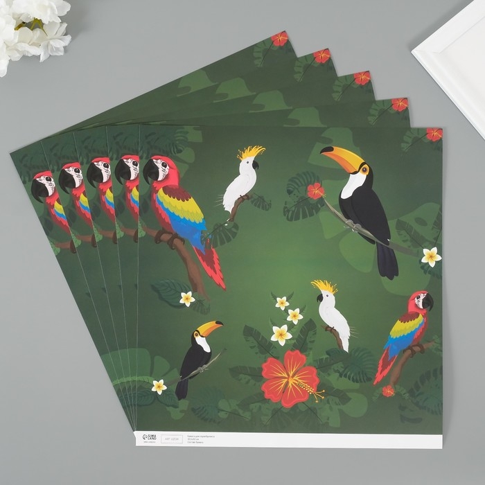 Бумага для скрапбукинга Бумага для скрапбукинга "Экзотические птицы" плотность 180 гр набор 5 шт 30,5х32 см