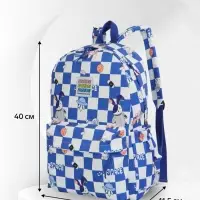 Рюкзак школьный на молнии, с карманами, в клетку, 28&times;11.5&times;40 см, синий