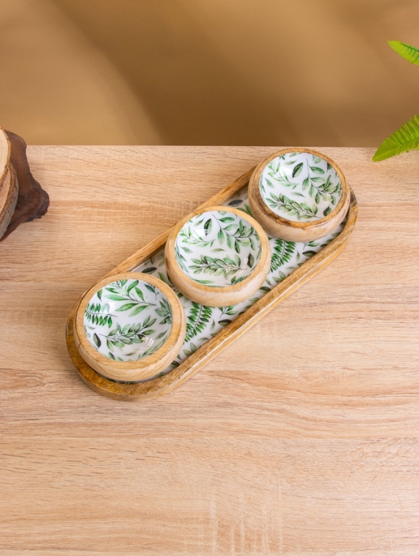 Набор розеток на подносе  Набор розеток на подносе "Оливковая ветвь" (3 шт) дерево манго 33,5х13х6,5 см