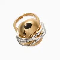 Кольцо медь "Сетка на овале", цвет золото- серебряный, безразмерное