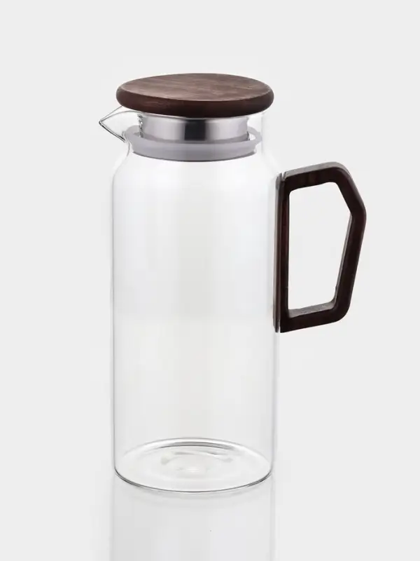 Кувшин &laquo;Акация&raquo;, 1 л, 15&times;10&times;22, деревянная ручка и крышка-сито, стекло, прозрачный