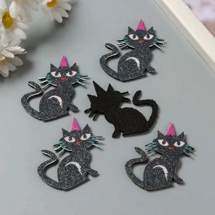 Декор для творчества войлок блеск Декор для творчества войлок блеск "Чёрный кот" 5,5х4 см