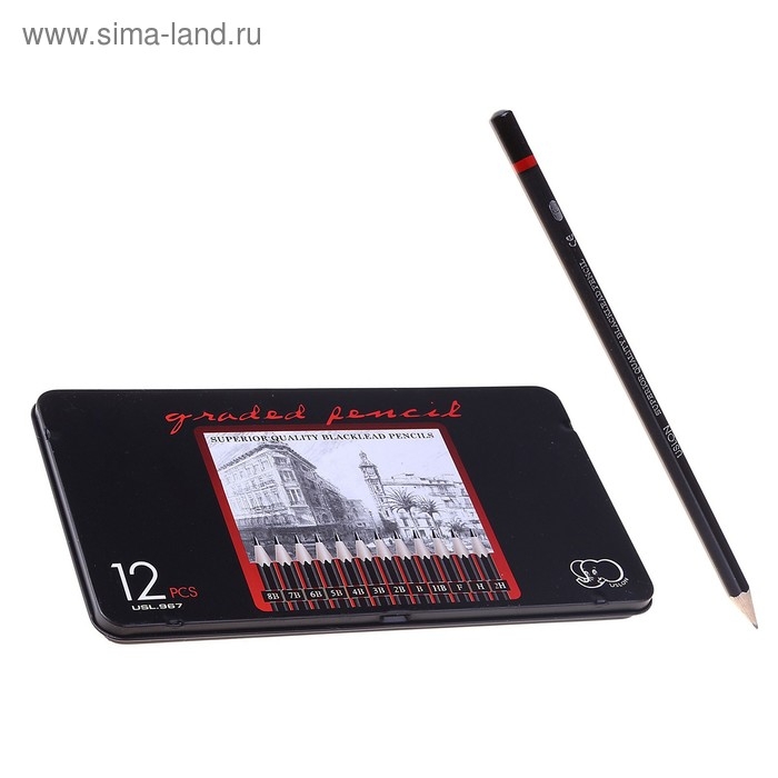 Набор карандашей чернографитных Gladed Pencil, 12 штук, твердость 2Н-8В Набор карандашей чернографитных Gladed Pencil, 12 штук, твердость 2Н-8В