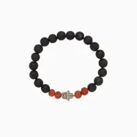 Браслет "Хамса" лава, рудракша, длина 18 см, цв. чёрный, коричневый Браслет "Хамса" лава, рудракша, длина 18 см, цв. чёрный, коричневый