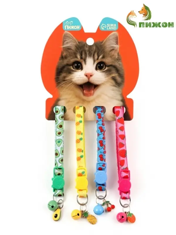 Набор ошейников для кошек &laquo;Фрукты&raquo;, 19-32&times;1 см, 4 шт.